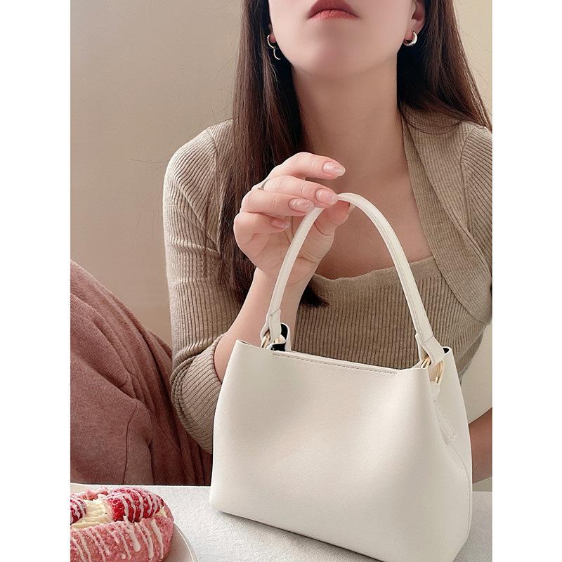 Handbag Solid Color Korean Version Ins Niche Design Bucket Bag Soft Leather Candy Color Crossbody Vegetable Basket Bag for Women