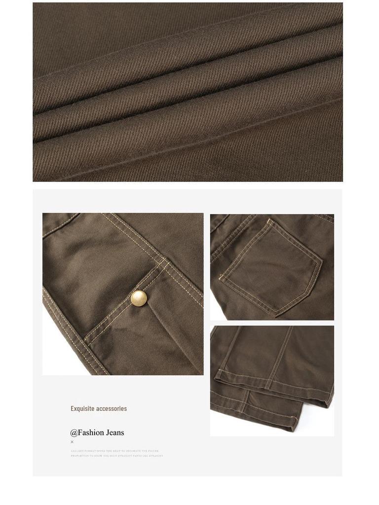 Женские мокко-коричневые джинсы с высокой посадкой, свободного прямого кроя - осенние широкие джинсы в пол