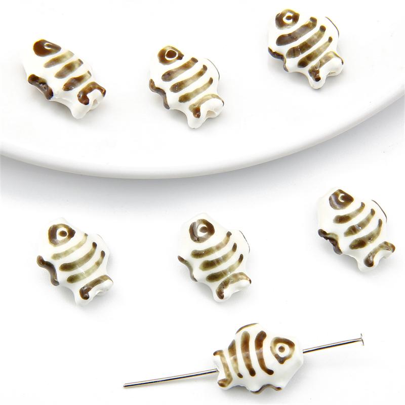 2pcs Hand-Paint Ceramic Porcelain Fish Beads Charm Loose Spacer Beads for Necklace Earring Bracelet DIY Jewelry Craft Making