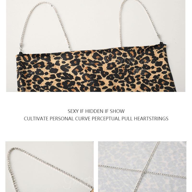 Internet Celebrity Suspender Hot Backless Deep V Temptation Chain Leopard Print Pure Lustful Style Women's Sleeping Dress Home Set