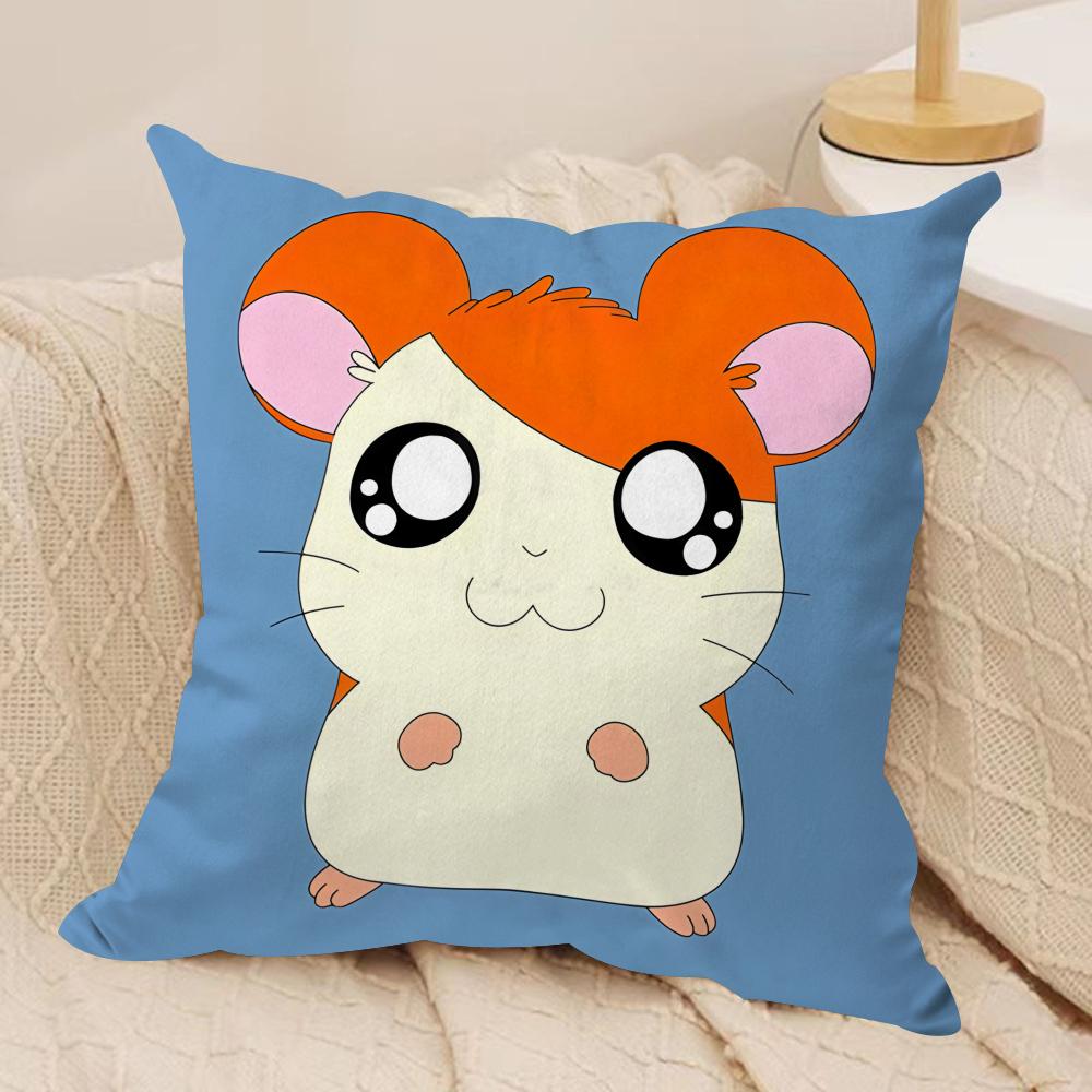 HHamtaro Cute Hamster Cushion Cover Silky Short Plush Invisible Zipper Dustproof Sofa Pillow Case for Home Decor