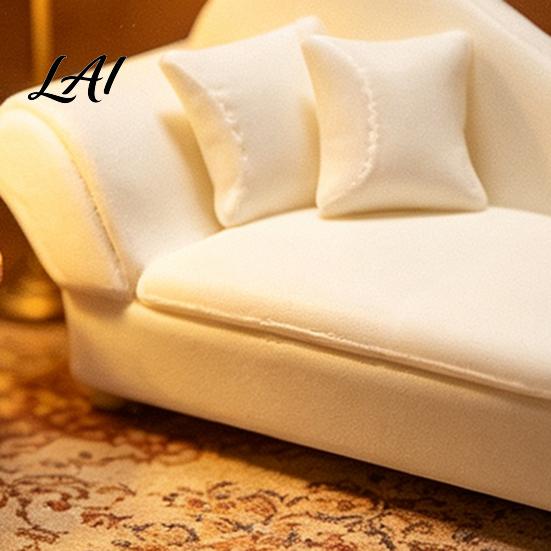 Miniature Living Room Accessories 1:12 Scale Dollhouse Sofa with Pillows European Chaise for Style Simulation Recliner Photography Furniture