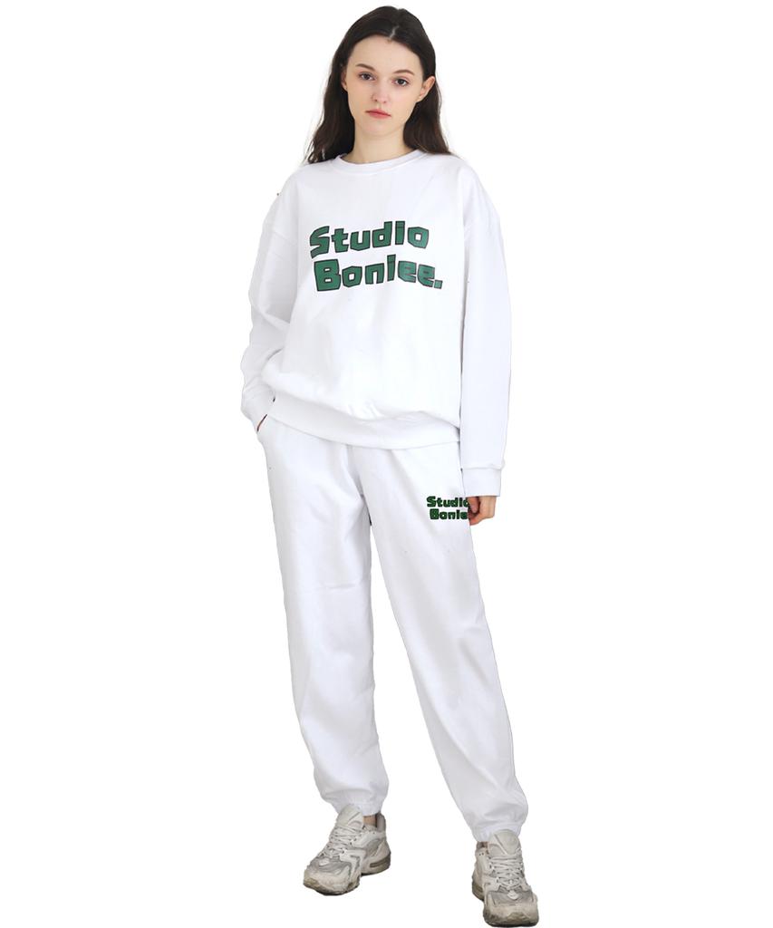 BONIEE [Fleece Lined] Block Typo Graphic Oversized Sweatshirt White