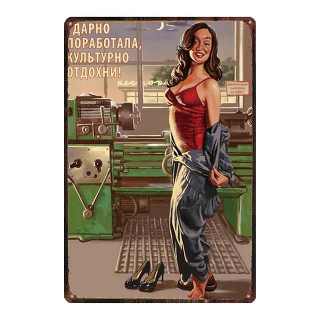 Винтажная русская металлическая табличка пин-ап сексуальная девушка жестяная вывеска паб клуб бар кафе магазин домашний настенный декор металлическая пластина железная живопись