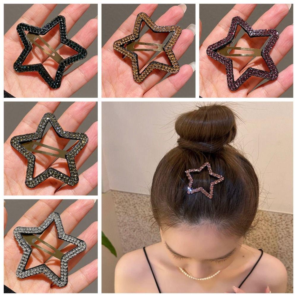 Metal Star Side Clip Y2k Hollow Hair Clip Personality Rhinestone Star BB Clip\ Children