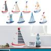 Wood Sailing Boat Model Mediterranean Style Miniature Boat Figurine  Office Room Livingroom
