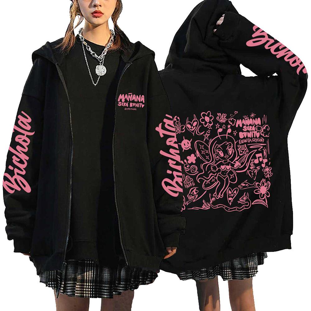 Куртка на молнии Karol G Bichota Print Hip Hop Streetwear Manana Sera Bonito Толстовки Свободные повседневные флисовые толстовки Одежда Y2K