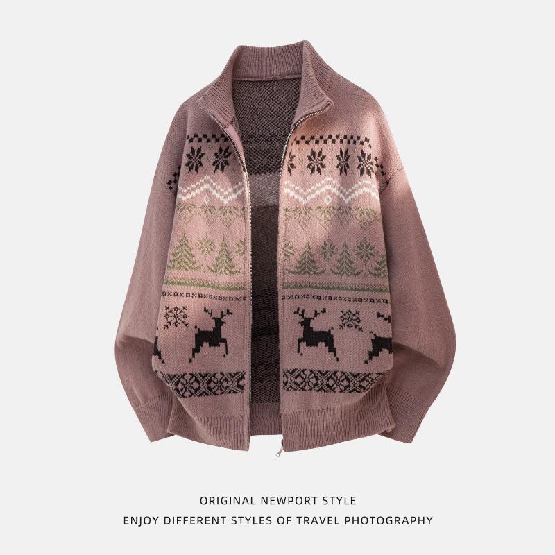 Мужской винтажный кардиган-свитер с жаккардовым узором Fair Isle, свободная вязка, верхняя одежда