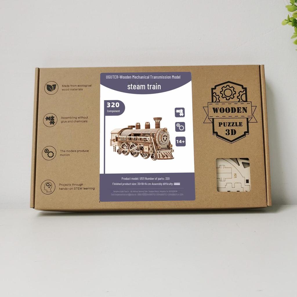 Youge DIY 3D деревянная модель паровоза: Сложная головоломка для взрослых с механическим движением 