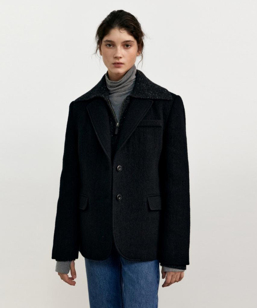 Unnout Herringbone Boucle Wool Jacket - Black