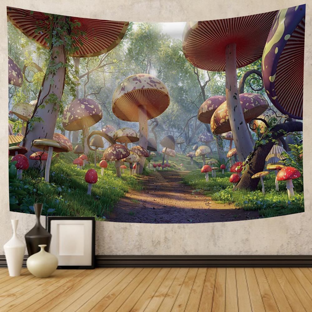 Fairy Tale Forest Tapestry Wall Hanging Fantasy Magic Mushroom Aesthetic For Kids Girls Bedroom Living Room Dorm Party Decor