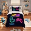 Неоновый знак 'Gamer' Комплект постельного белья с принтом игрового контроллера Постельное белье Цифровой принт Наволочка для одеяла для спальни подростка