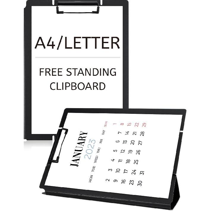 Free Standing Clipboard and Desktop Stand with Adjustable Buckles Easel Back - Foldable Stand and Document Holder for School, Office and Business Use