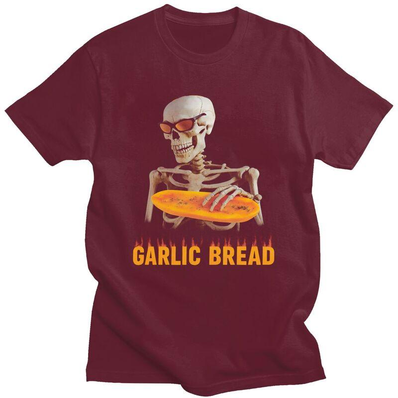 Garlic Bread Skeleton Meme TShirt Pure Cotton Tees Shirt Summer O Neck Tshirt Casual ShortSleeve Clothing For Men Birthday