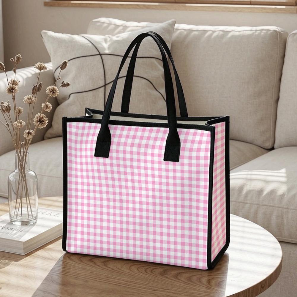 Pink Gingham Tote Bag Casual Large Capacity Handbag for Daily Use