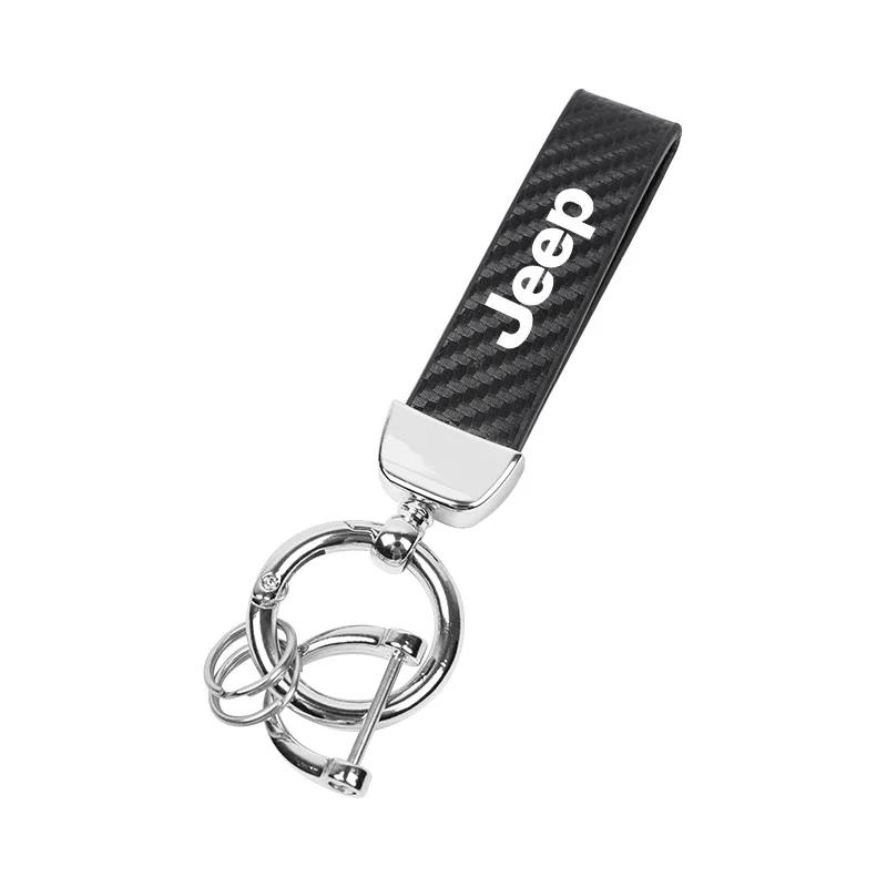 For Jeep Car Key Ring Cowhide Leather Keychain Waist Pendant Carabiner For Jeep Grand Cherokee Wrangler JK Gladiator Compass