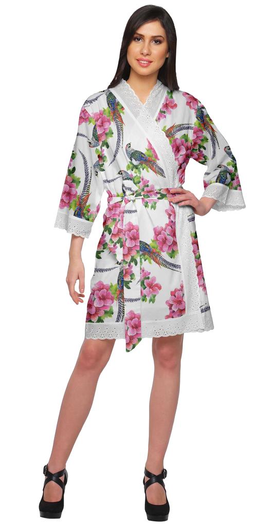 Moomaya Хлопковый набивной халат для женщин Кимоно Готовимся к подружке невестыКружева