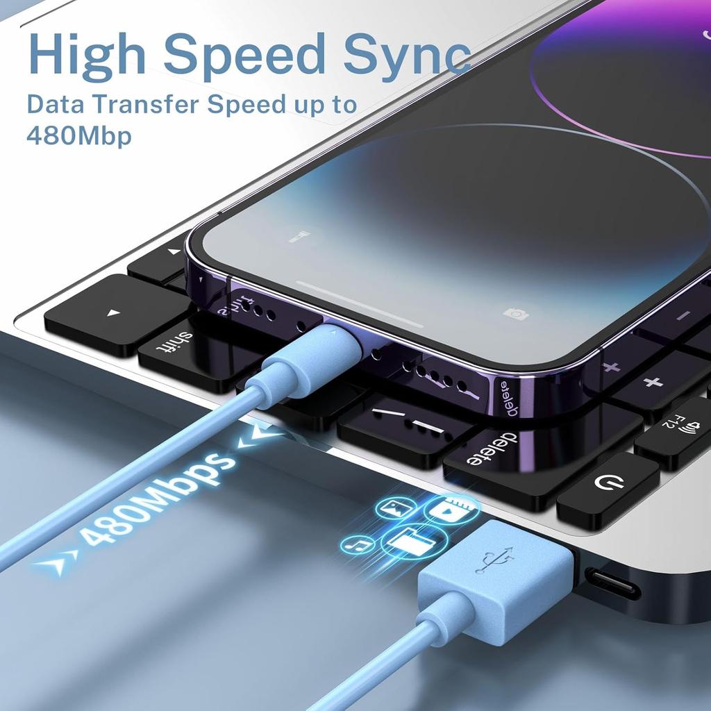 Зарядное устройство для iPhone, [Сертифицировано Apple MFi] 6 шт. Кабель Lightning 3/3/6/6/6/10 футов, Автомобильный кабель iPhone Carplay, Кабель для зарядки Lightning на USB для iPhone 14 13