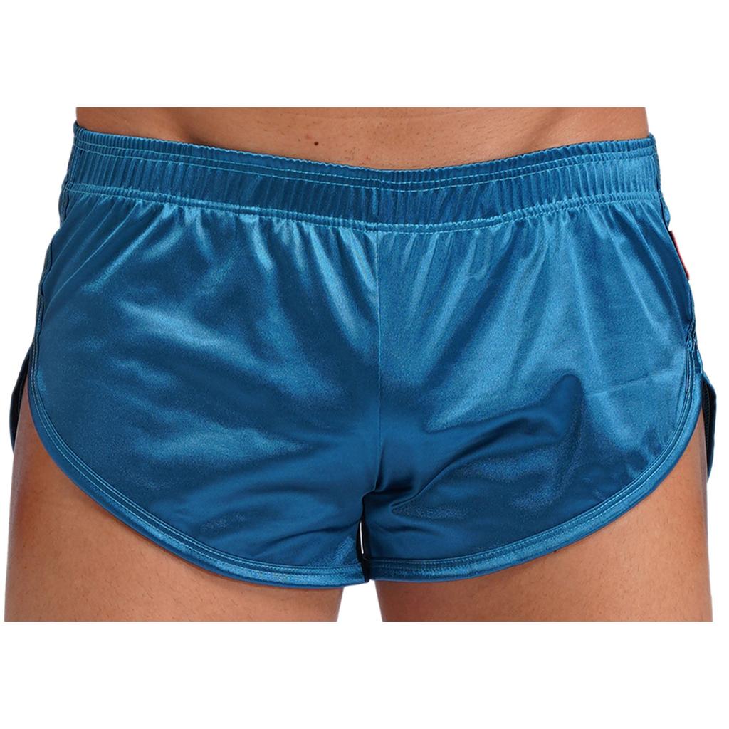 Мужские атласные боксеры-брифы с разрезом по бокам, со встроенным гульфиком, эластичным поясом, домашняя одежда, пижамные шорты