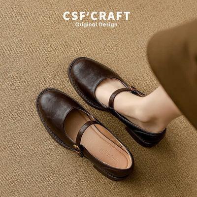 Стиль интернет-знаменитости, ручная работа, овечья кожа, бесшумный каблук, туфли-лодочки Мэри Джейн с мелким вырезом, весна 2025, французский ретро-стиль, повседневные туфли