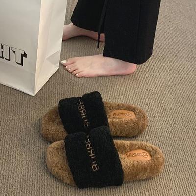 Модные повседневные домашние пушистые тапочки женские осенне-зимние новые уличные домашние на плоской подошве нескользящие пушистые хлопковые мопы