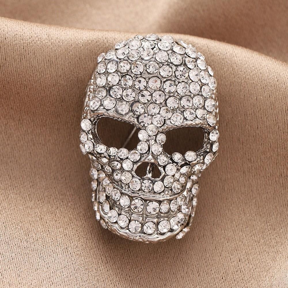 Punk Style Retro Skull Pin Rhinestone Gothic Skull Badge Lapel Pin Halloween Skeleton Brooch Women