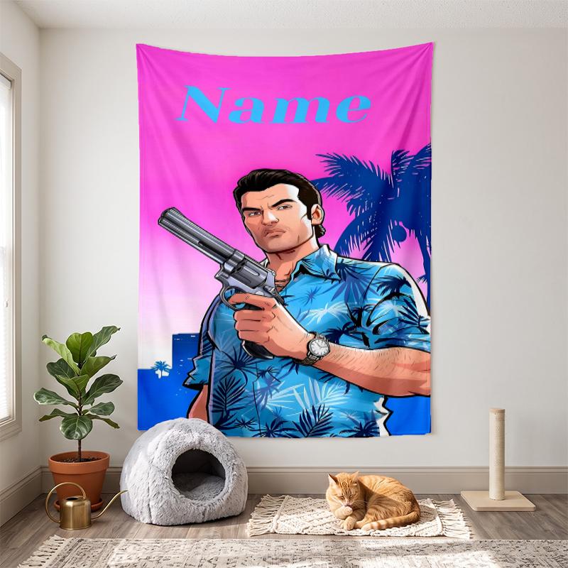 Grand Theft Auto (1) Декоративный настенный гобелен с настраиваемым именем - идеальный выбор для украшения стен в спальнях, гостиных, общежитиях и дома.