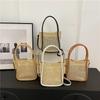 French Straw Woven Bag Summer New Style Literary and Fresh Handbag Casual One-shoulder Crossbody Bucket Bag