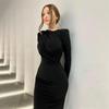 New Autumn and Winter Women's Fashion Round Neck Long Sleeve Slim Fit Hip Solid Color Temperament Dress