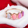 Pink Opal Ring, Vintage Opal Band, Opal Wedding Band, Rose Gold Opal Ring, Dainty Opal Ring, October Birthstone Ring