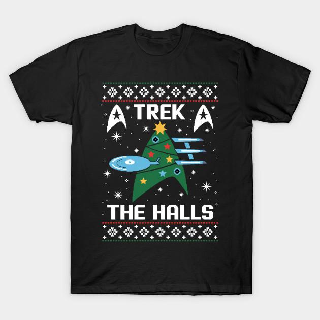 Men Black Print T-shirt Trek-The-Halls-Christmas No-Cut Heat Transfer Print Cotton Tshirt