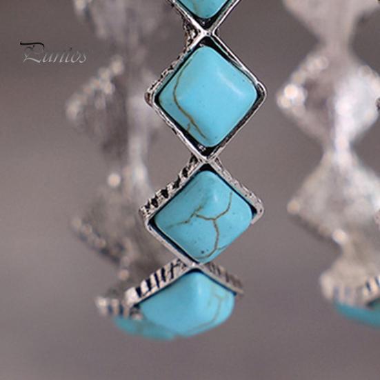 1 пара женских серег преувеличенной U-образной формы, натуральный камень, этнический стиль, богемный ромб, эффектные серьги из искусственной бирюзы, модные украшения