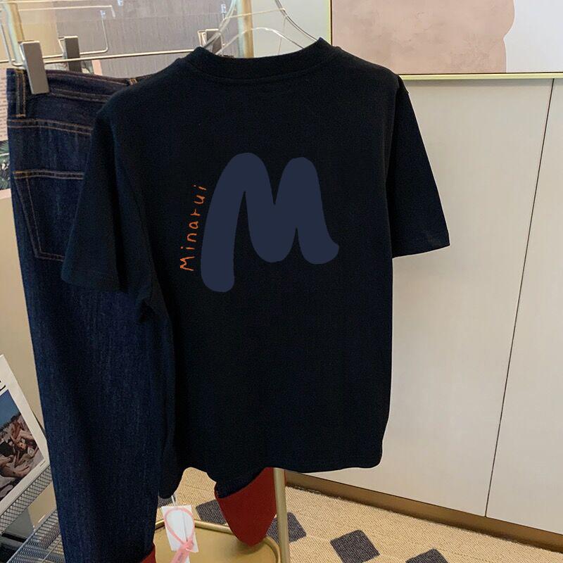 2025 Summer New Cotton White Short-sleeved T-shirt Women's Loose and Versatile Letter Printing Casual Top Trendy