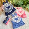 Pet Spring and Summer Princess Dress Dog Cat Lace Love Denim Strap Skirt Small Medium Dog Pomeranian Teddy Clothes