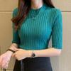 Slim Casual Base Knitted Shirts Women Pullover Half Sleeve Casual Sweater Blouses Women Solid Basic Tee Tops 13466