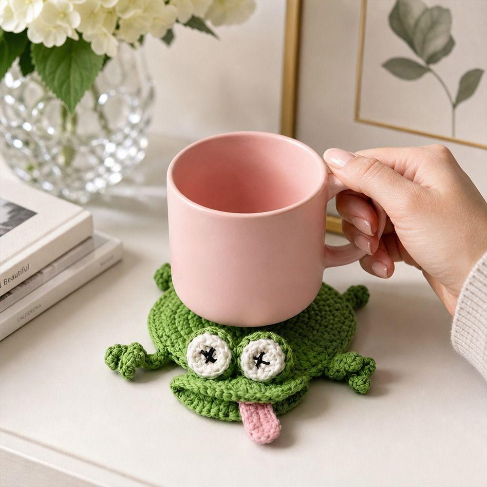 Soft Knitted Crochet Animal Coaster Cute Cartoon Cup Mat  Home Kitchen Table Decor
