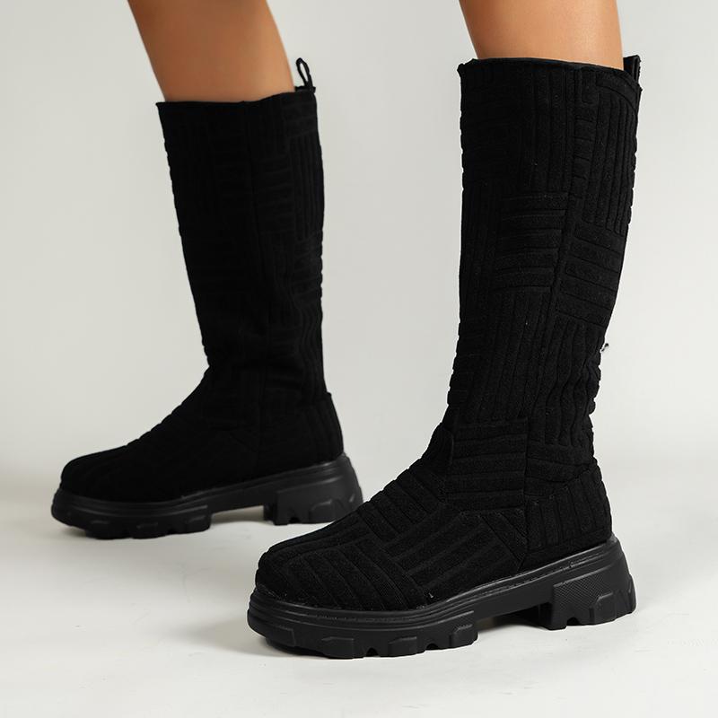 Модные роскошные брендовые дизайнерские сапоги для женщин 2024 зимние теплые сапоги до колена вязаные хлопковые носки Botas сапоги на толстом каблуке и платформе для женщин