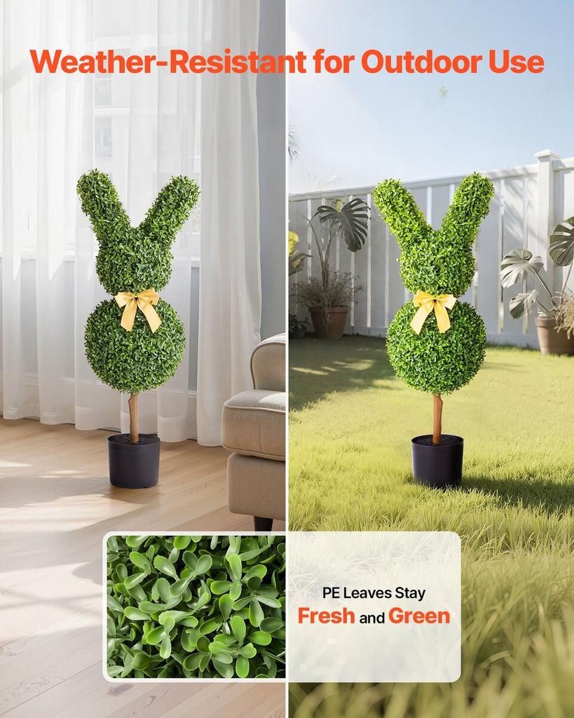Artificial Topiary Bunny-Shape Boxwood Ball, 2 Set 914mm Faux Boxwood Plant Balls, Fake Silk Tree Look Real, Easy Assembly for Decor Front Porch