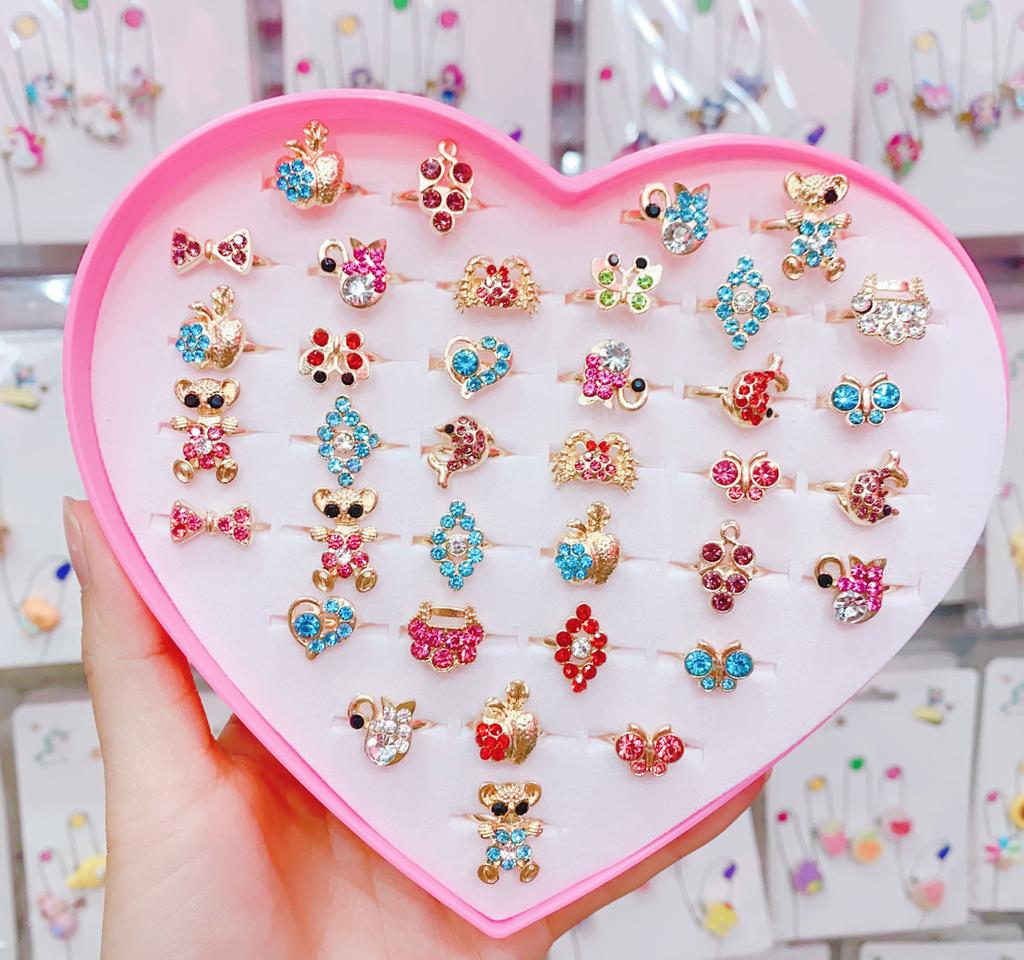 36 шт. Детское кольцо, милые безделушки для принцессы, игрушка для маленькой девочки, мультяшное хрустальное кольцо (с коробкой)