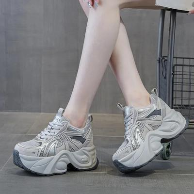 Модные 7 см Воздушная сетка Этнические Удобные Весенние Балетки Резина Роскошные Массивные Кроссовки Лаконичные Женские Осенние Лоферы из Синтетической Кожи