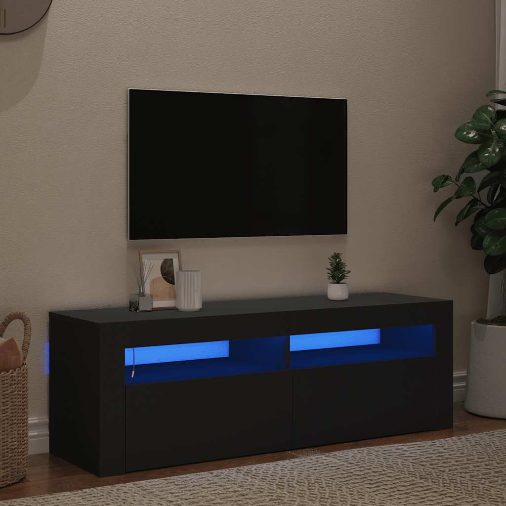 TV Stand with LED Lights Black 120 x 35 x 40 cm