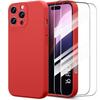 Case and 2 Tempered Glasses for iPhone 16 Pro - Ultra Slim Liquid Silicone Protection Red