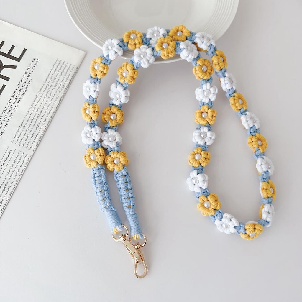 Phone Lanyard Cotton Rope Braided Daisy Flower Crossbody Strap,Length: 120cm