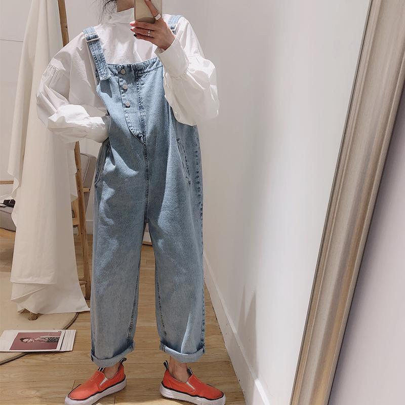 Корейский уличный джинсовый комбинезон для женщин, свободные милые комбинезоны, повседневные модные комбинезоны для девочек, макси, синие джинсы, комбинезоны