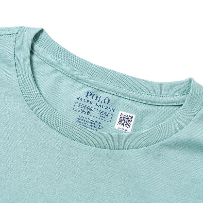 Polo Ralph Lauren Хлопковый вязаный топ с круглым вырезом и вышитым логотипом-пони, с коротким рукавом, для детей, топ, Сине-зеленый 323832904-506