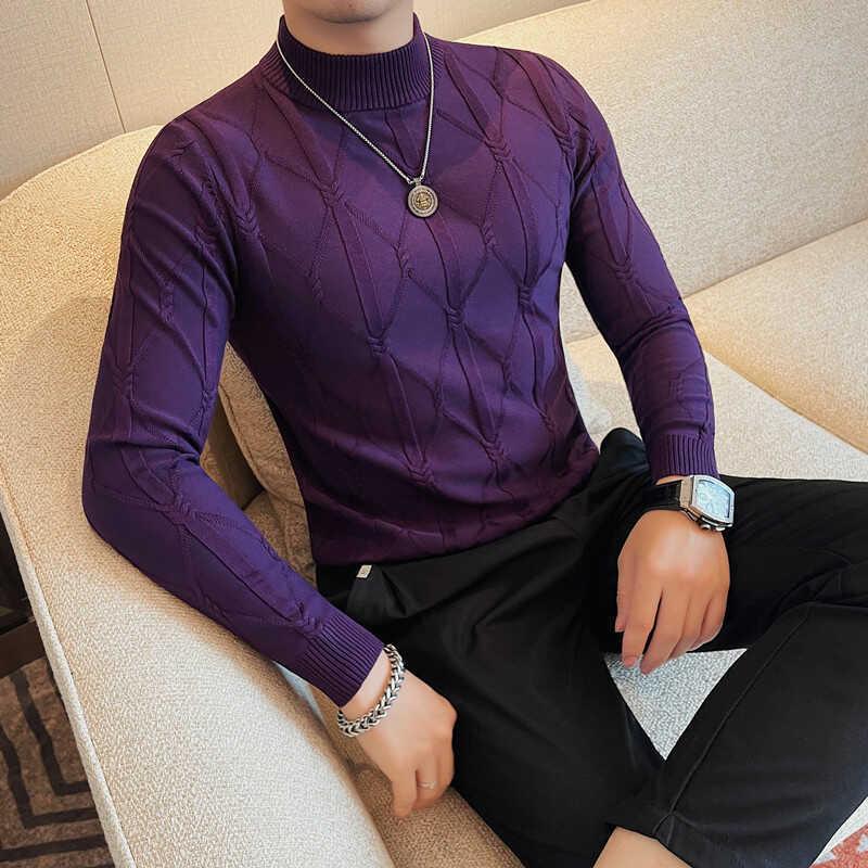 Men's Slim Fit Korean Style Half Turtleneck Knit Sweater - Long Sleeve, Versatile, and Stylish for Autumn and Winter