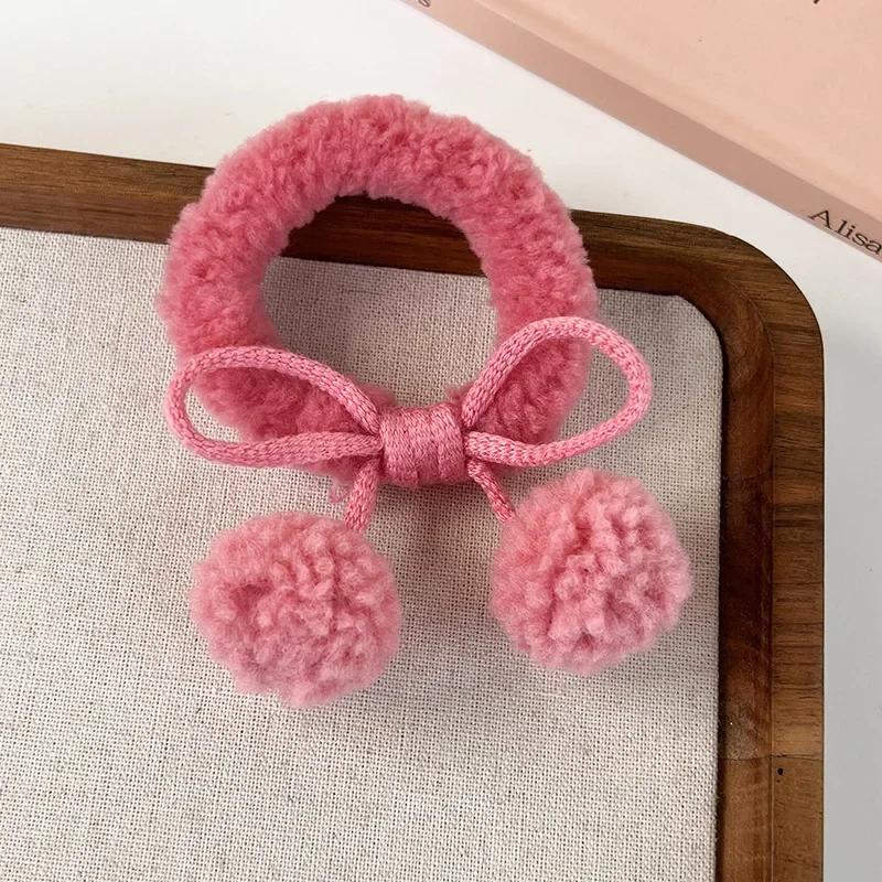 Strawberry Pink Ball Hair Ties Cherry Blossom Bow Scrunchies for Girls Kawaii Ponytail Holders Furry Pompoms Hair Accessorie