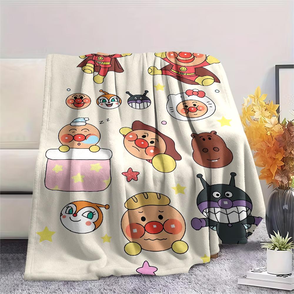 Anpanman Kawaii pattern Flannel Blanket, High quality Comfortable for All Seasons, Home Decor, Warmth and Comfort, Perfect for Gifts.