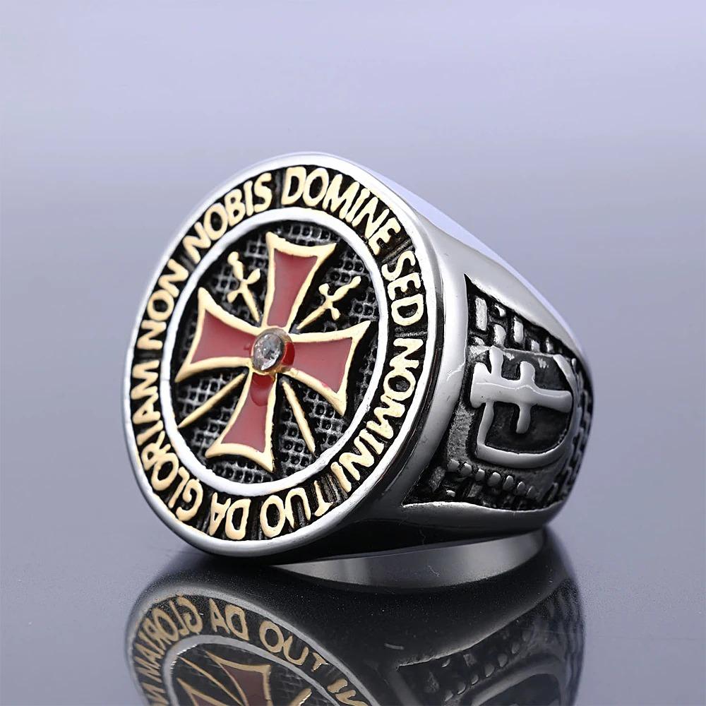 Europe and The United States New Simple Trend Red Cross Ring Men Domineering Templar Masonic Ring Fashion Party Jewelry Gifts