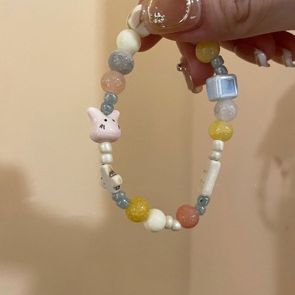 Крутой милый браслет из бисера, эстетичный браслет из бисера, модный красочный керамический браслет с кошкой